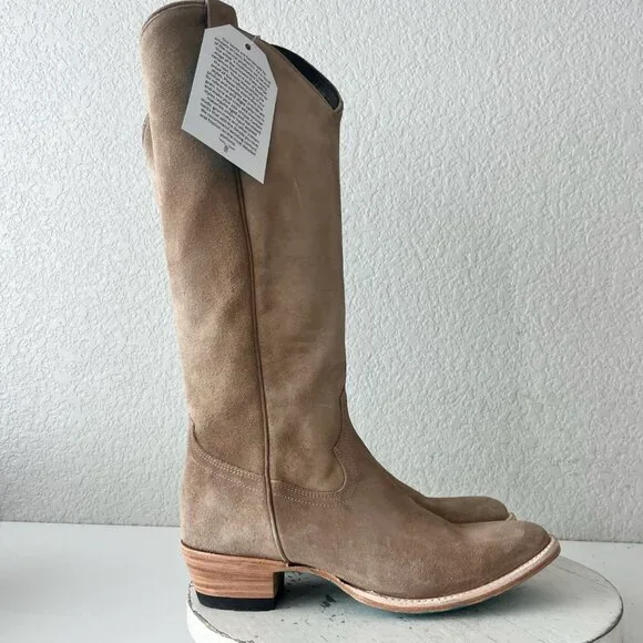 Lane PLAIN JANE Cowboy Boots Womens 7.5 Latte Suede Cowgirl Western Mid Calf - Picture 2 of 11